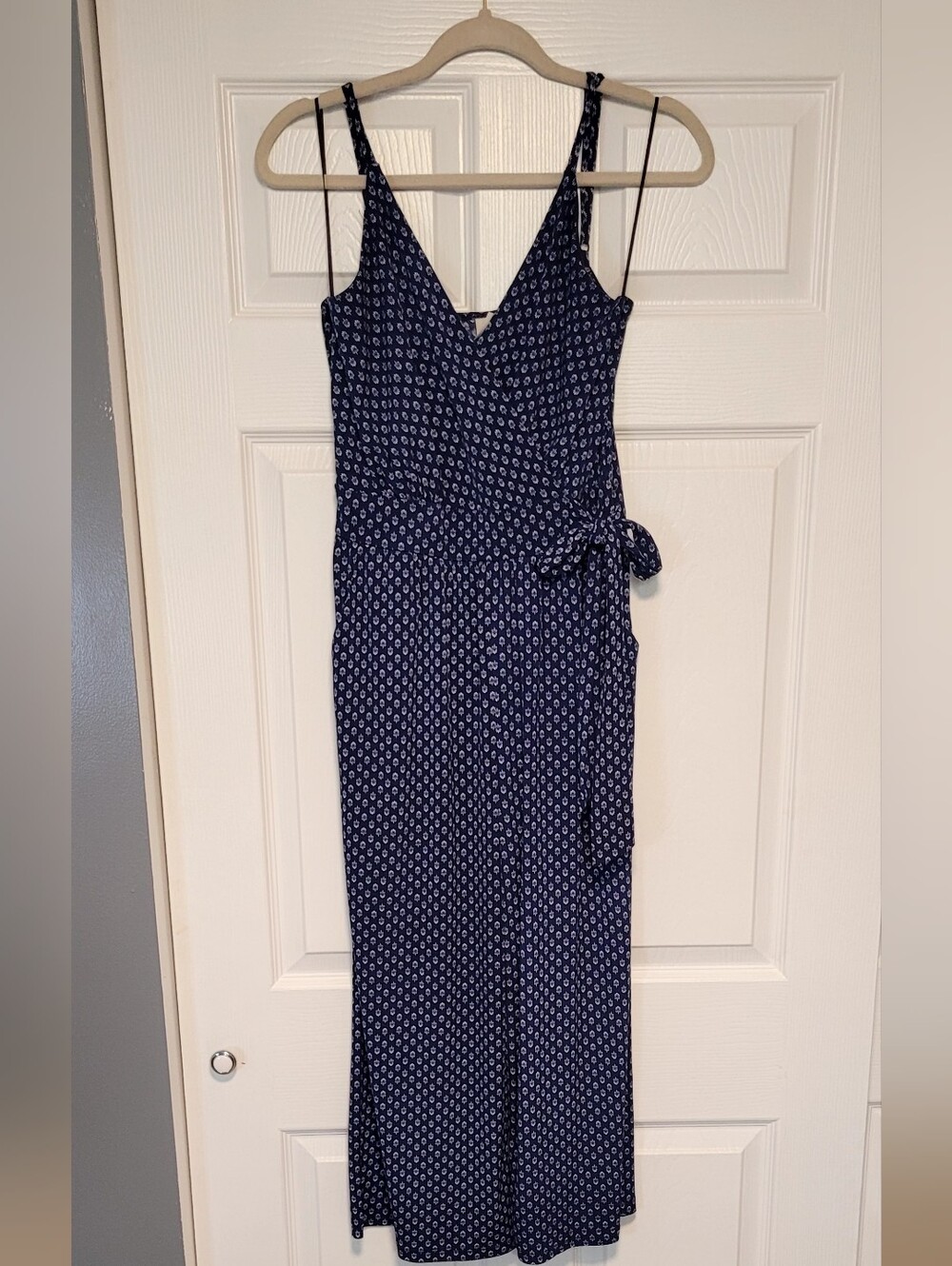5 For $25 Kaileigh Navy Blue Printed Maxi Jump Suit with Side Tie